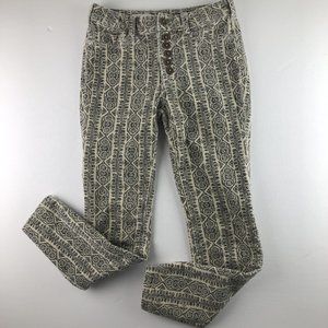 Pilcro Anthropologie Cream Printed Corduroy High Rise Skinny Jeans Button Fly 26